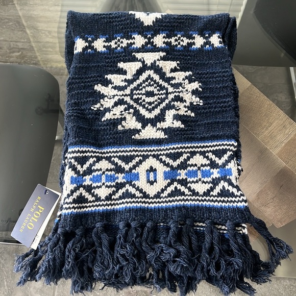 Polo Ralph Lauren Wool & Nylon Geometric Ski Scarf, Navy One Size New with Tag - Picture 3 of 8